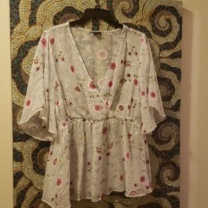Sheer cap sleeve flower shirt